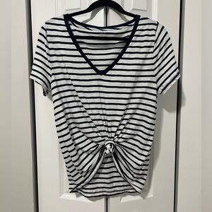 NWT J. Crew Striped V-Neck Knot Front 100% Cotton Top - Summer Coastal (Size L)
